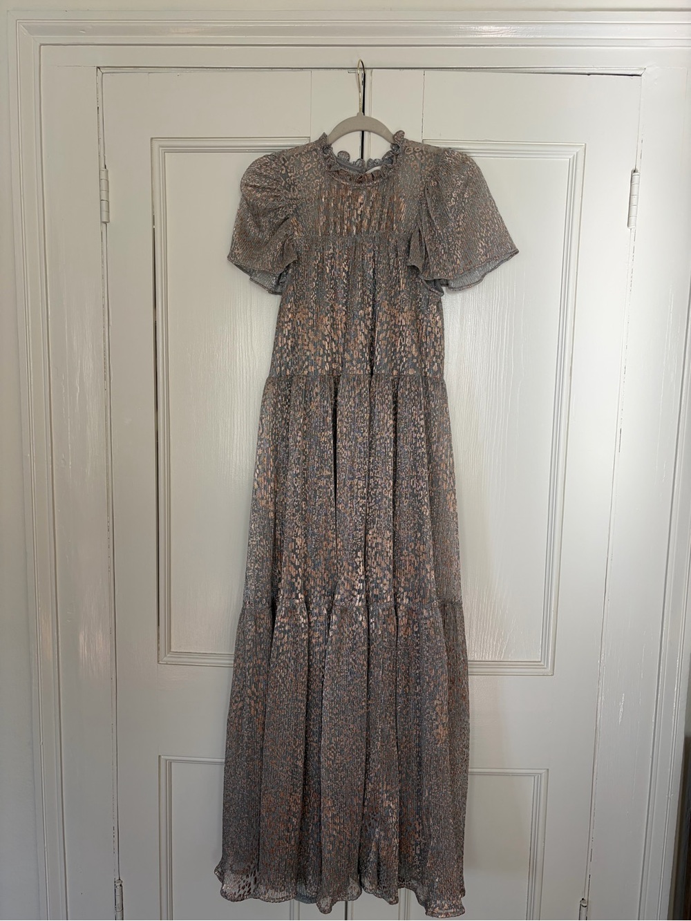 Anthropologie Silver Metallic Maxi Dress